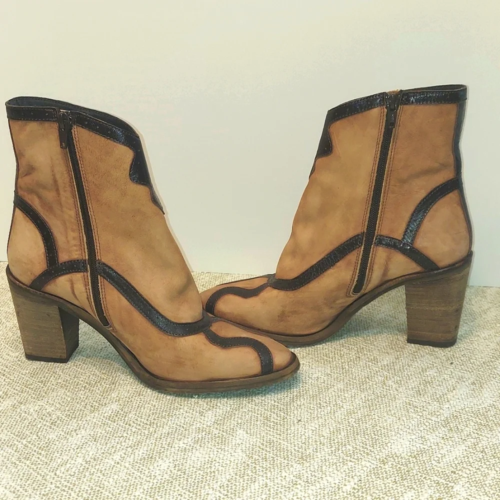 Women's Anthropologie Western Style Leather Suede Ankle Boots Pointed Toe - Picture 3 of 11